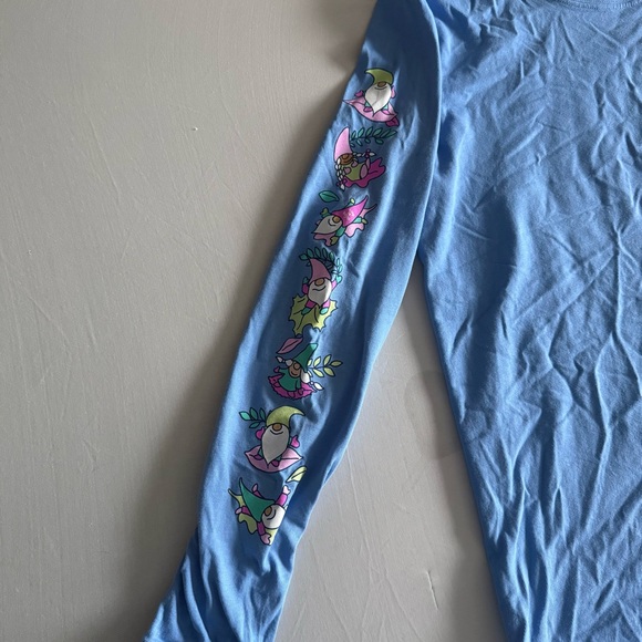 Life Is Good Crusher T-Shirt Falling Gnome Leaves Long Sleeve Womens Medium Blue - Picture 6 of 14